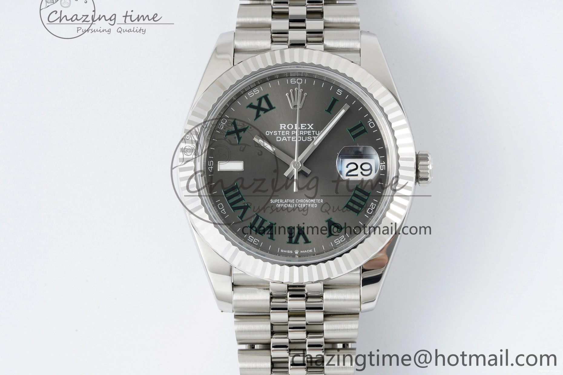0410 DateJust 41 SS Fluted Bezel KING 1:1 Best Edition 904L Steel Gray Green Roman Dial on Jubilee Bracelet VR Contemporary 2204